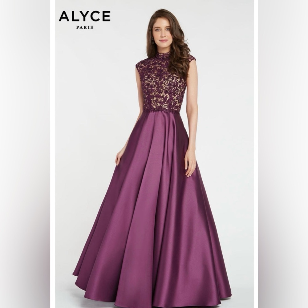 Alyce Paris Plum Lace Bodice Ball Gown